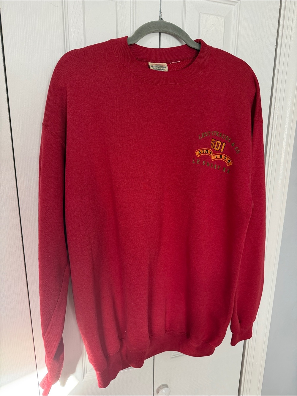 Levi's Red Crewneck Sweatshirt with 501 Chest Graphic